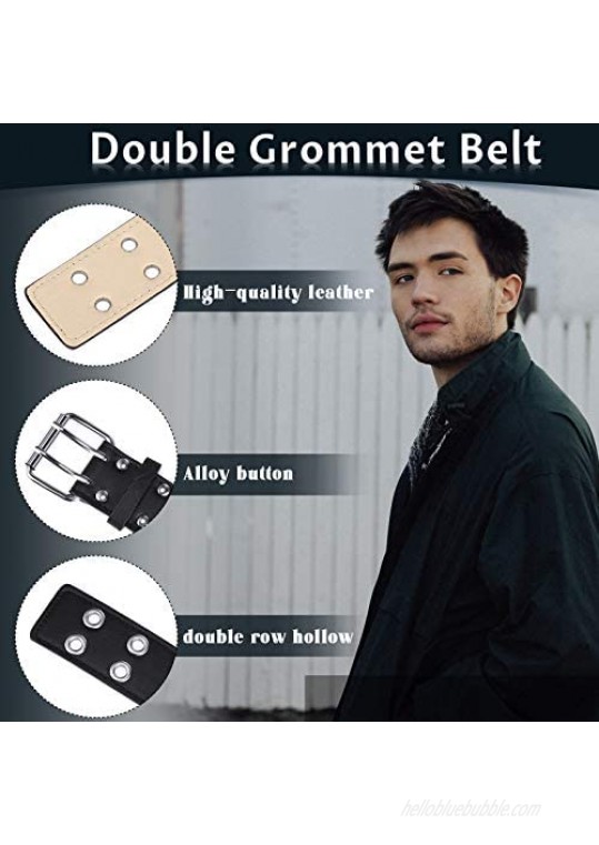 2 Pieces Studded Belt Double Grommet Belt Gothic Punk Belt for Women Men
