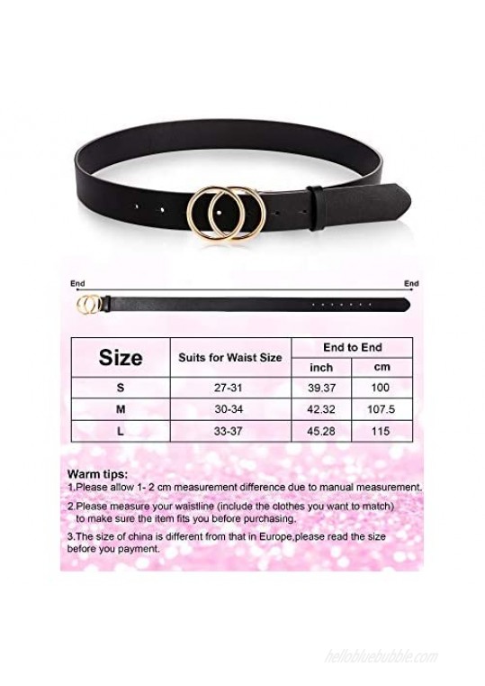 3 Pieces Women Leather Belt for Jeans Dress Waist Belts with Double Ring Buckle