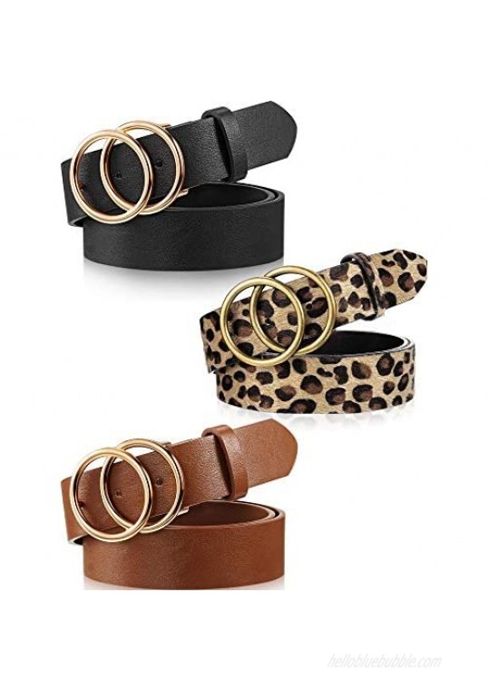 3 Pieces Women Leather Belt for Jeans Dress Waist Belts with Double Ring Buckle