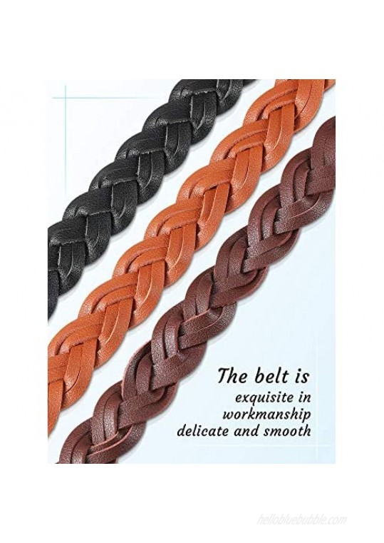 3 Pieces Women's Braided Leather Belt Skinny Woven Braided Belt O-Ring Buckle Leather Belt for Dress Jean Skirt Pant