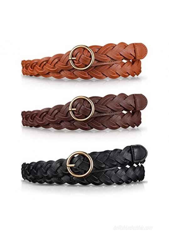 3 Pieces Women's Braided Leather Belt Skinny Woven Braided Belt O-Ring Buckle Leather Belt for Dress  Jean  Skirt  Pant