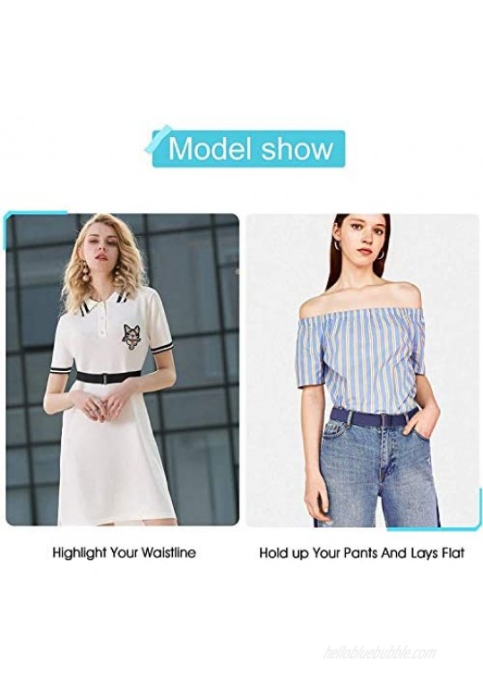 4 Pack Invisible Women Stretch Belt No Show Elastic Web Strap Belt with Flat Buckle for Jeans Pants Dresses