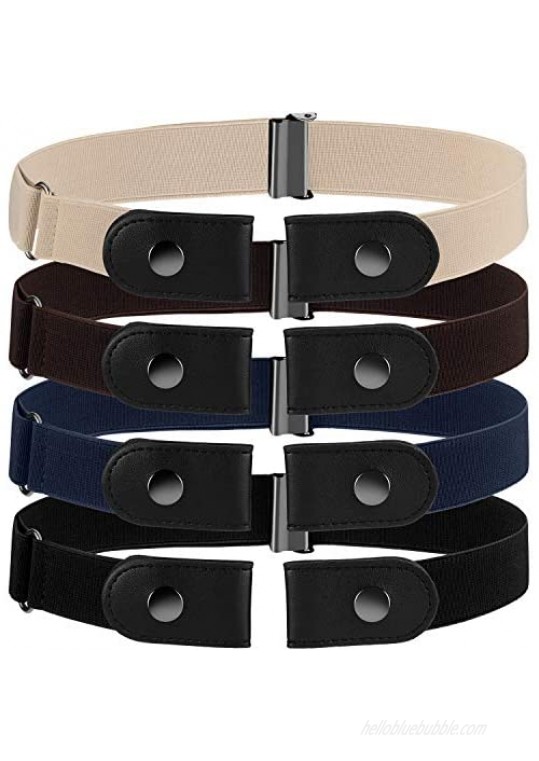 4 Pieces No Buckle Stretch Belt Buckle-free Belt Invisible Elastic Belt with 4 Pieces Buckles for Jeans Pants