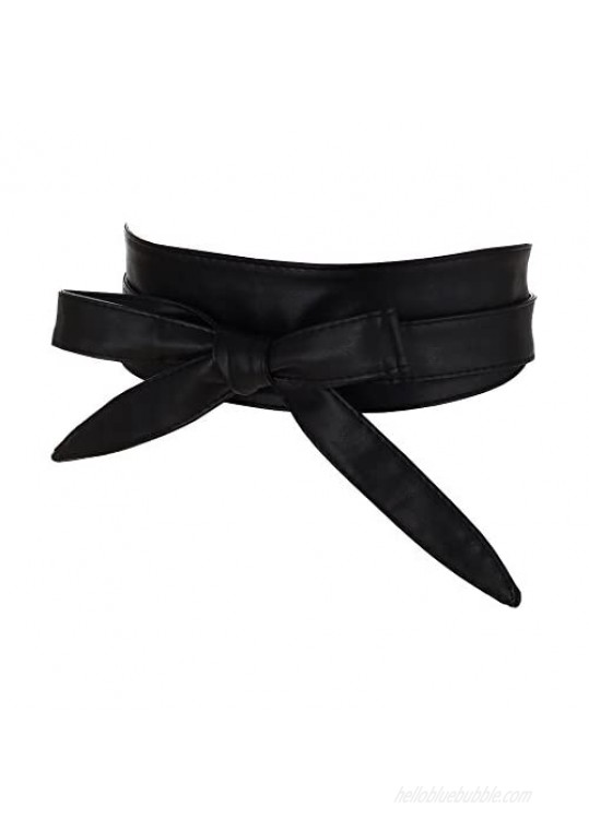 Aecibzo Women's PU Leather Self Tie Wrap Around Obi Waist Band Cinch Boho Belt