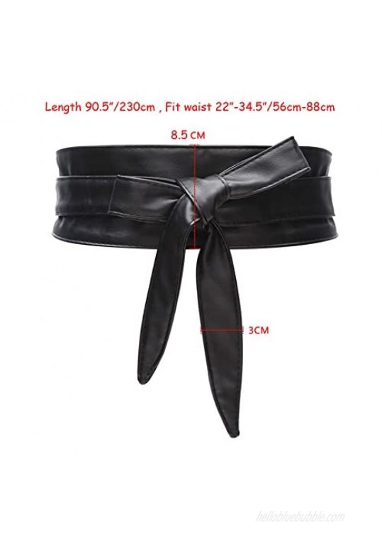 Aecibzo Women's PU Leather Self Tie Wrap Around Obi Waist Band Cinch Boho Belt