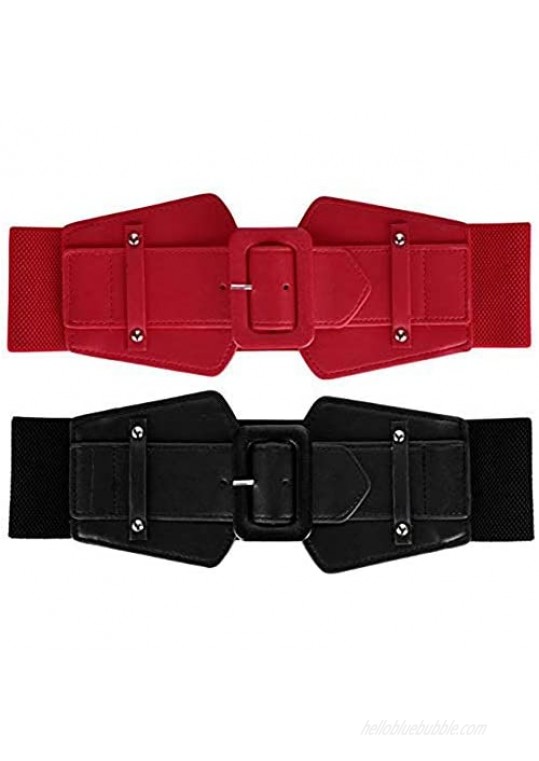Ayliss Women Wide Elastic Waist Belt Vintage PU Leather Corset Cinch Belt