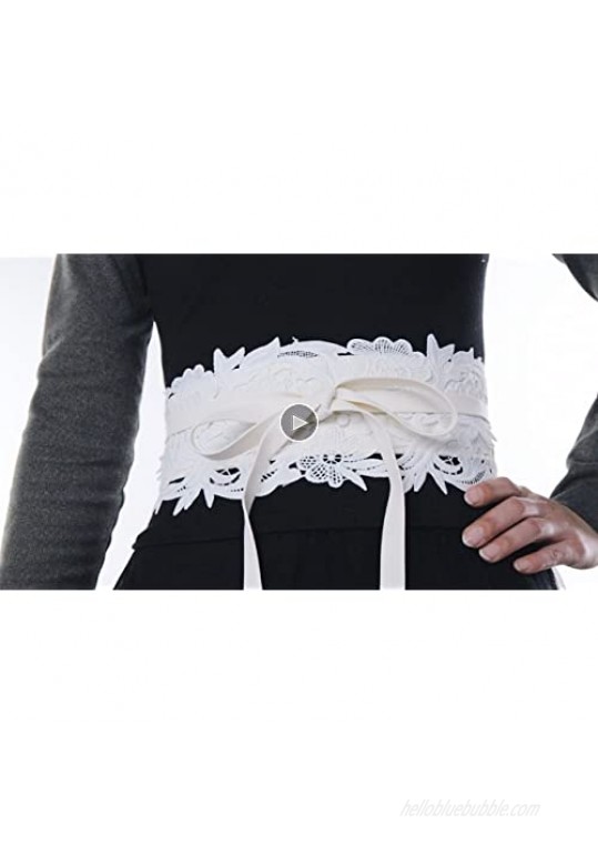 Ayliss Women's Lace Waist Belt Obi Bowknot Cinch Wide Belt Bow Tie Wrap Boho Corset Dress Waist Band Pu Leather