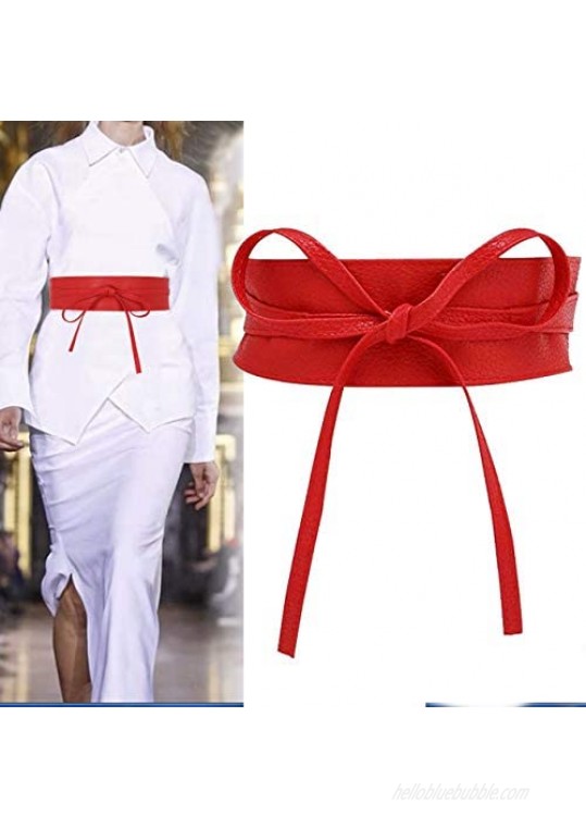 CHIC DIARY Fashion Women Faux Leather Bow Tie Waistband Elastic Stretch Waist Strap Cummerbund Waist Band Belt for Dress