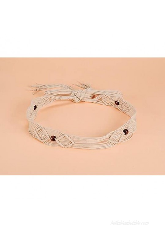 Fashion Bohemian Tassel Thin Braided Belt Wood Waist Belt Women's Dress Tassel Belt Knotted Decorated