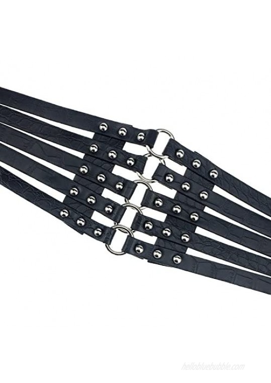 Fashion Women's PU Leather Wide Waist Belt Hollow Out Rivets Stretch Cinch Waistband