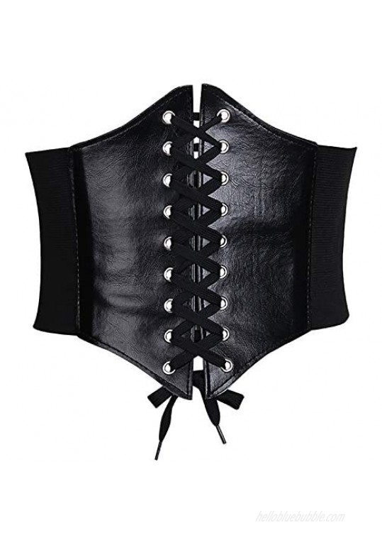Glamorstar Corset Belt for Women Wide Elastic Tied Waspie Belts Lace-up Leather Waist Belts for Women Dresses