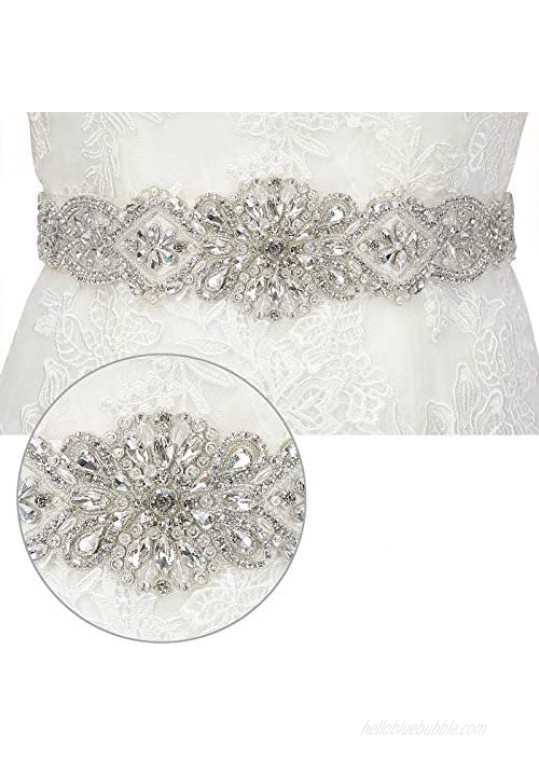 HDE Rhinestone Wedding Bridal Belts and Sashes with Ribbon for Bridal Gown Dress