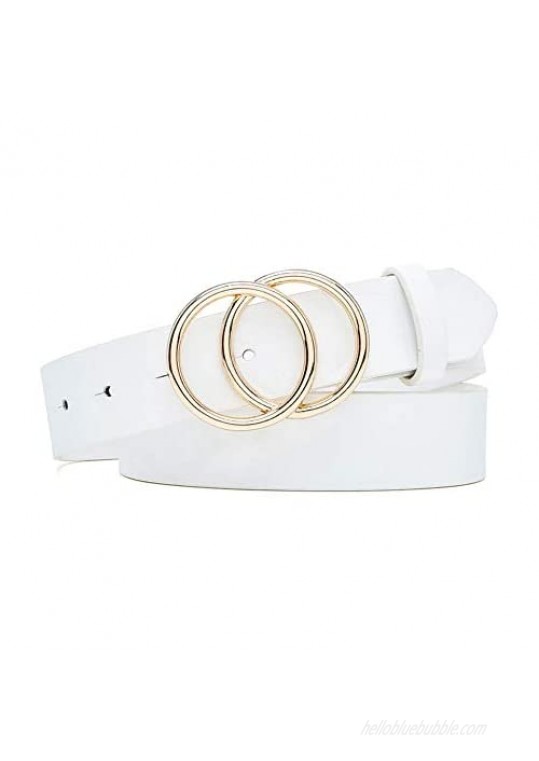 Ifendei Women's Leather Belt with Gold Double O-Ring Buckle for Jeans