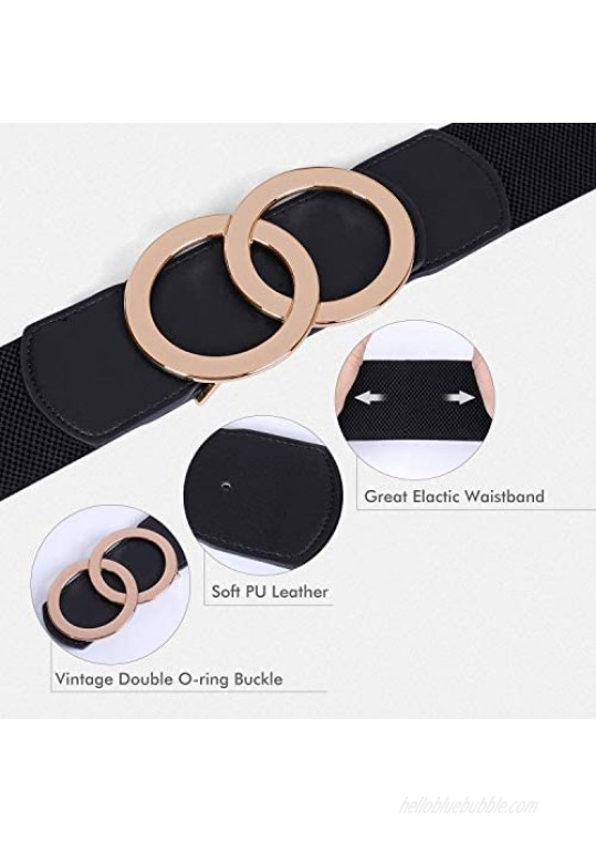 JASGOOD Women Stretchy Wide Waist Belts Ladies Elastic Belt for Dresses Double Ring Buckle