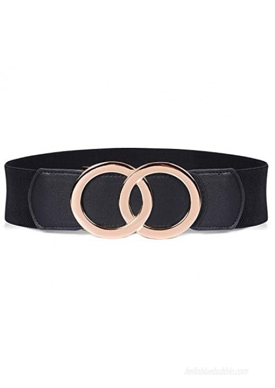 JASGOOD Women Stretchy Wide Waist Belts  Ladies Elastic Belt for Dresses Double Ring Buckle