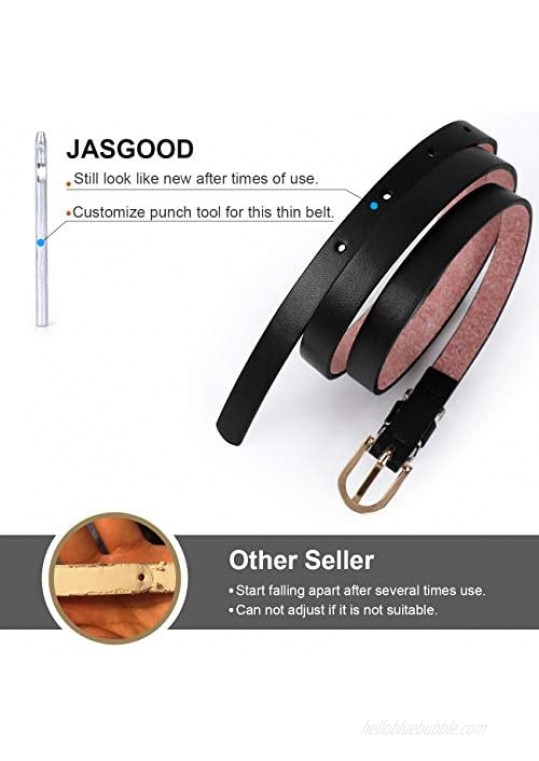 JASGOOD Women's Skinny PU Leather Belt Solid Color Fashion Thin Waist Belt with Gold Buckle for Jeans Pants 1/2 Width