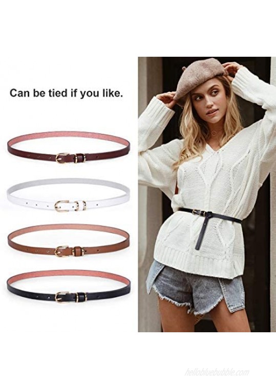JASGOOD Women's Skinny PU Leather Belt Solid Color Fashion Thin Waist Belt with Gold Buckle for Jeans Pants 1/2 Width