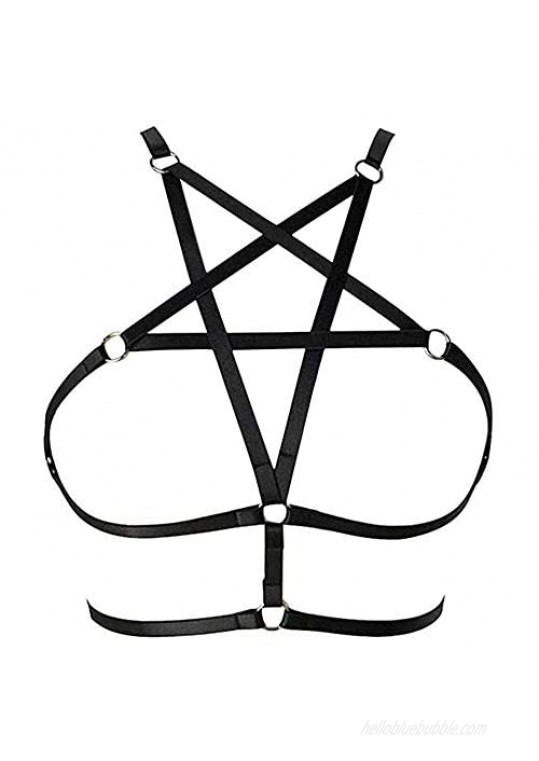 LIVE4COOL Women Harness Elastic Cupless Cage Bra Adjustable Hollow Out Strappy Cross Sexy Strap Belt