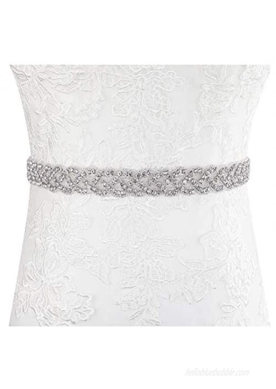 Lovful Womens Crystal Rhinestone Belt Satin Bridal Sash Belts Wedding Dress Belt With Ribbon