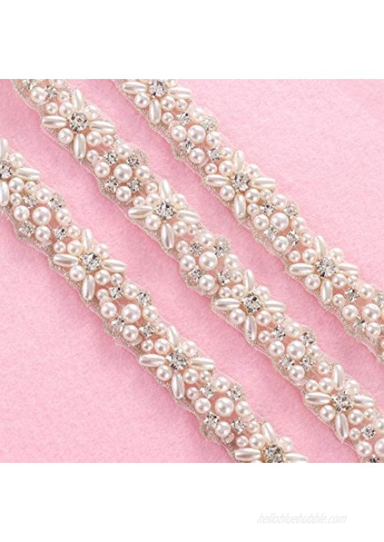 Pearl Rhinestone Applique Crystal Belt Trim for Dresses 1 Yard Sparkly Applique Sew or Iron on Wedding Dress Sash