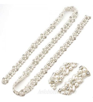 Pearl Rhinestone Applique  Crystal Belt Trim for Dresses  1 Yard Sparkly Applique Sew or Iron on Wedding Dress Sash