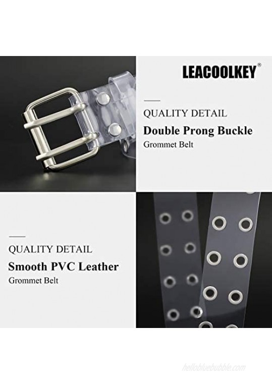 Punk Grommet Leather Belt with Silver Double Prong Buckle for Women for Jeans