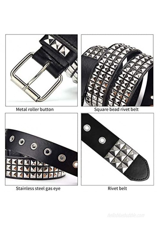 Punk Leather Belt Studded Belt Square Beads Rivet Belt Metal Pyramid Belt for Jeans