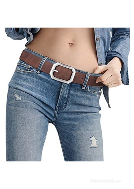 Reversible Leather Belts for Women with 1.25 Wide Solid Brown Western Waist Sash Waistband Men Silver belt Buckle