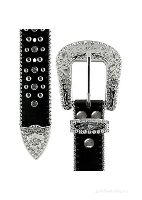 Rhinestone Belt Fashion Western Crystal Bling Studded Design Leather Belt 1-1/2(38mm) wide