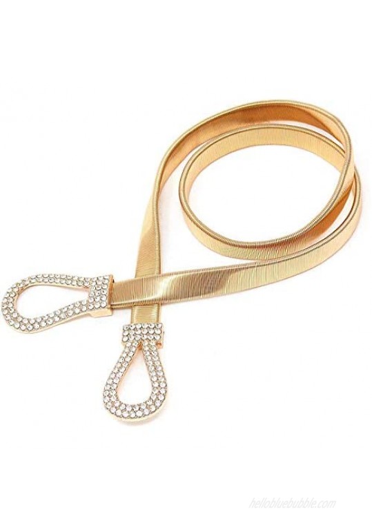 Rhinestone Knot Buckle Piece Stretch Waist Chain Belt Gold Black Rose Gold Tone