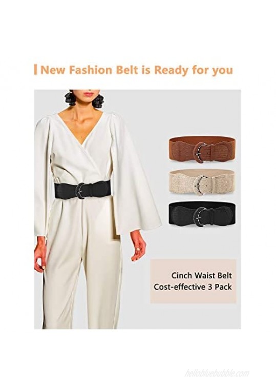SATINIOR 3 Pieces Wide Women Waist Belt Stretchy Cinch Belt Leather Elastic Belt for Ladies Dress Decoration Black Khaki Beige One Size