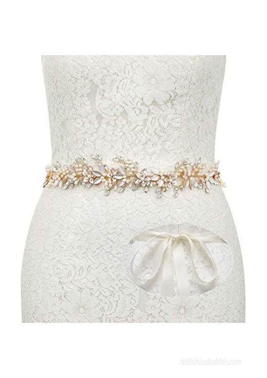 SWEETV Flower Bridal Belt Rhinestone Wedding Belt Evening Dress Sash Accessories for Bridesmaid Gown