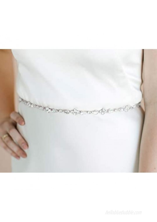 SWEETV Rhinestone Bridal Belt Bridesmaid Sash Crystal Wedding Belt Headband Women Dress Accessories