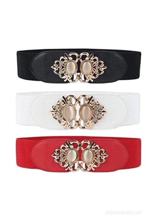 Swtddy 3 Pack Womens Vintage Wide Elastic Stretch Waist Belt For Dresses