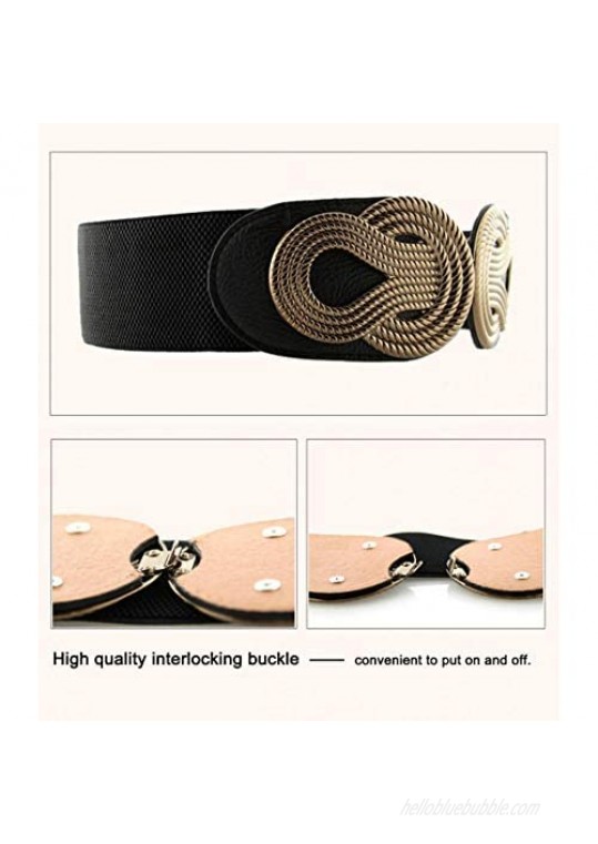 VOCHIC 2pcs Vintage Basic Stretchy Elastic Wide Waist Belt for Womens Dress Metal Interlock Buckle