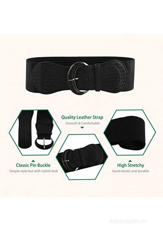 VOCHIC PU Leather Elastic Wide Belt for Women Ladies Dress Stretch Thick Waist Belts