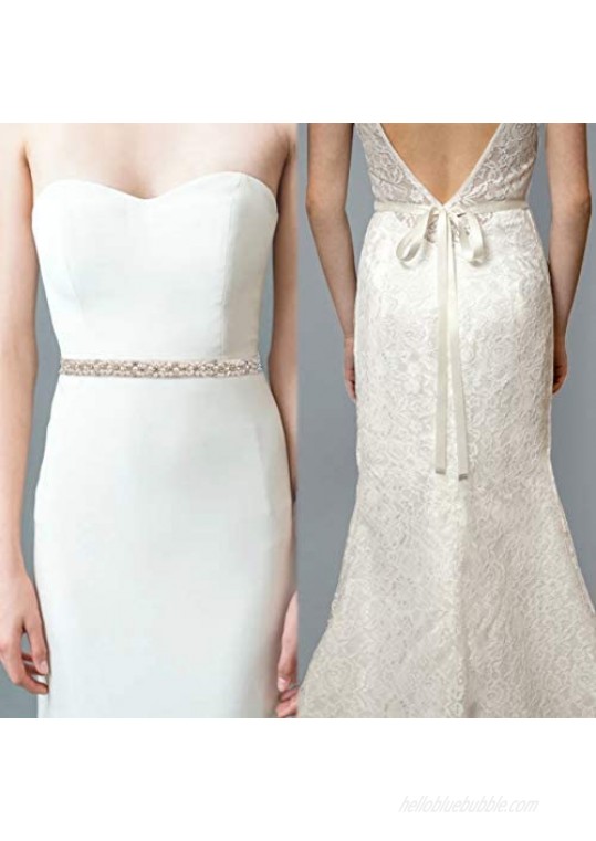 Wedding Belt for Bride Dress Bridal Belt Pearl and Rhinestone Thin Wedding Dress Belt