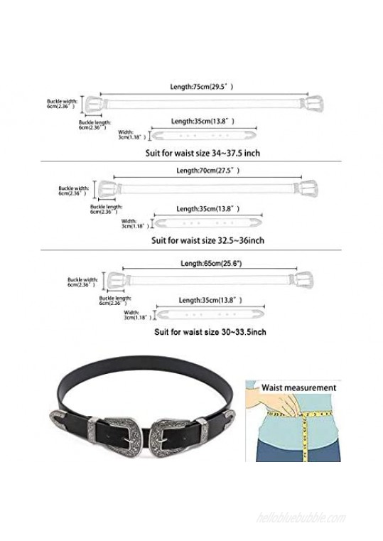 Western Belts for Women Vintage Design Leather Belt with Western-style Buckle Black Waist Belt for Pants Jeans Dresses (Black-Double buckle 27Inch(Suit waist 32.5~36))