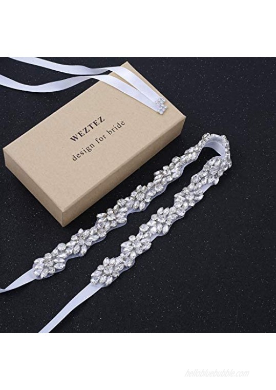 WEZTEZ Crystal Bridal Belt Handmade Wedding Sash with Rhinestones Pearls Belt for Bridal Gowns
