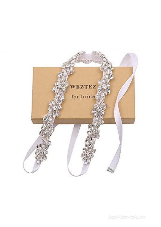 WEZTEZ Crystal Bridal Belt Handmade Wedding Sash with Rhinestones Pearls Belt for Bridal Gowns