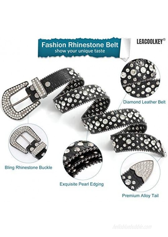 Women Fashion Rhinestone Belt Western Cowgirl Studded Leather Belt for Jeans