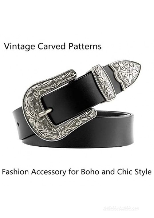 Women Leather Belts Ladies Vintage Western Design Black Waist Belt for Pants Jeans Dresses