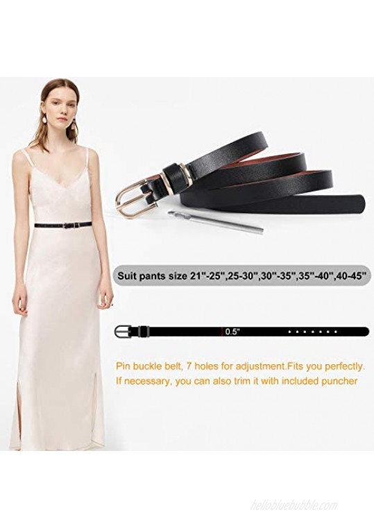 Women Skinny Leather Belt for Dress for Jeans-Ladies Waist Belt with Gold Buckle