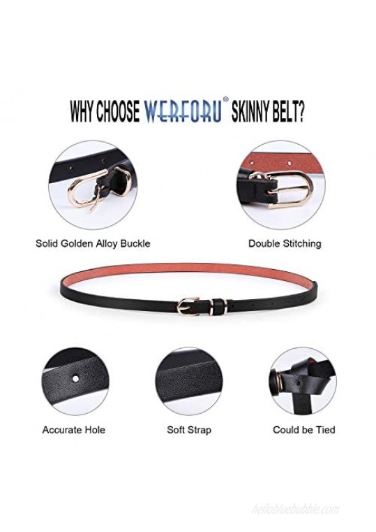 Women Skinny PU Leather Belt for Dress Jeans Girls Thin Waist Belt with Gold Alloy Buckle