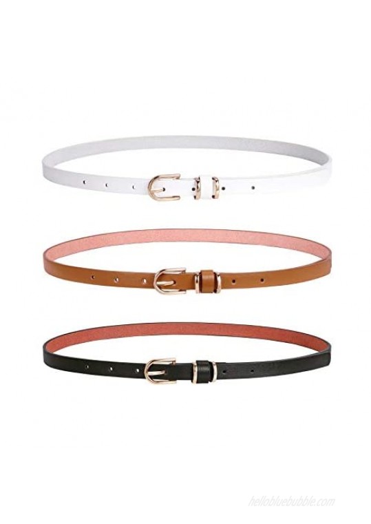 Women Skinny PU Leather Belt for Dress Jeans Girls Thin Waist Belt with Gold Alloy Buckle