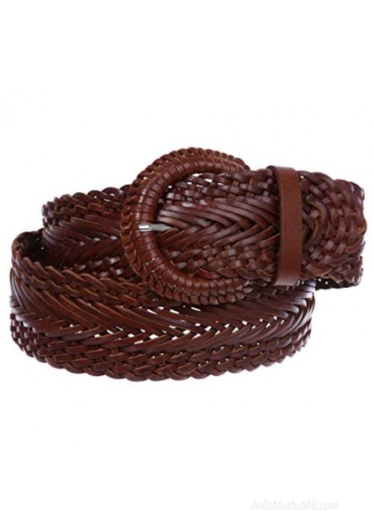 Women's 2 Wide Braided Woven Round Leather Belt