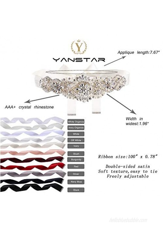 Yanstar Handmade Bridal Belt Silver Rhinestone with Organza Ribbon Wedding Dress Belt