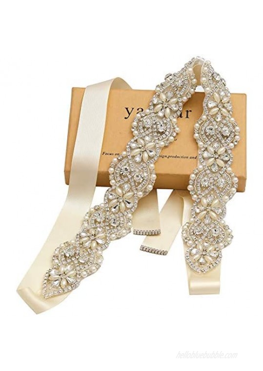 Yanstar Wedding Belt Rhinestone Crystal Pearl Belts Wedding Bridal Belts Bridal Sashes