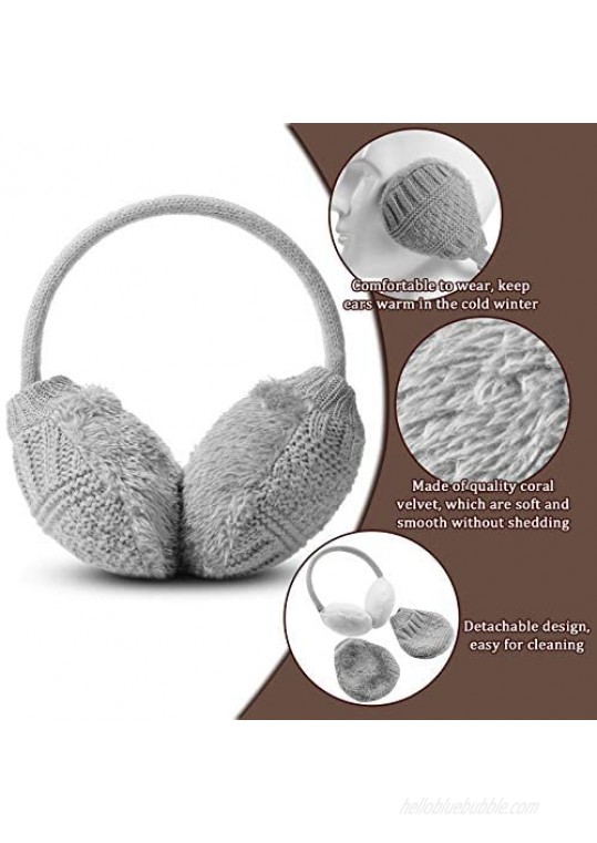 2 Pieces Winter Knit Earmuffs Detachable Warm Knitted Ear Warmers Unisex Furry Ear Muffs Winter Outdoor Ear Covers for Women Men
