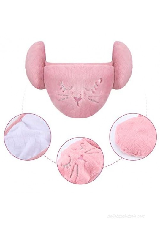 5 Pieces Winter Fuzzy Earmuff for Women Girls Cute Face Covering Ear Warmers Cartoon Half Balaclava